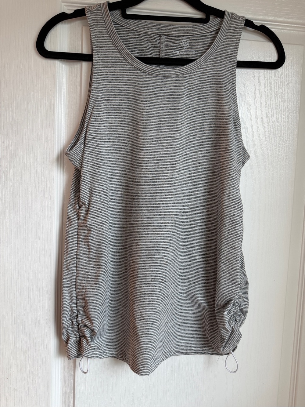 We Wander WeFlex Side Cinched Performance Gray Striped Sleeveless Tank Top
